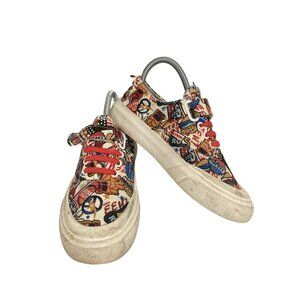 Russian Big kids size 4 Vintage-Style Colorful Pop Art print Canvas Sneakers